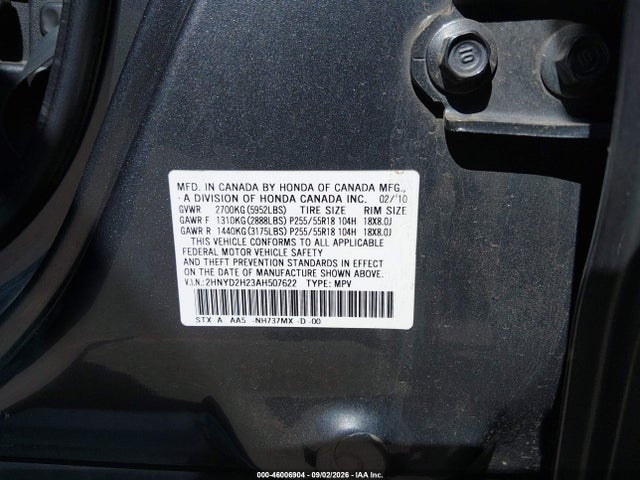 46006904 :رقم المزاد ، 2HNYD2H23AH507622 vin ، 2010 Acura Mdx مزاد بيع