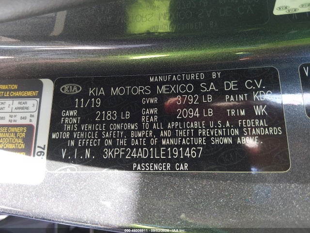 Продажа на аукционе авто 2020 Kia Forte Lxs, vin: 3KPF24AD1LE191467, номер лота: 46006911