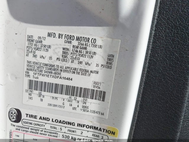 Продажа на аукционе авто 2013 Ford F-150 Limited, vin: 1FTFW1ETXDFA16484, номер лота: 46006923
