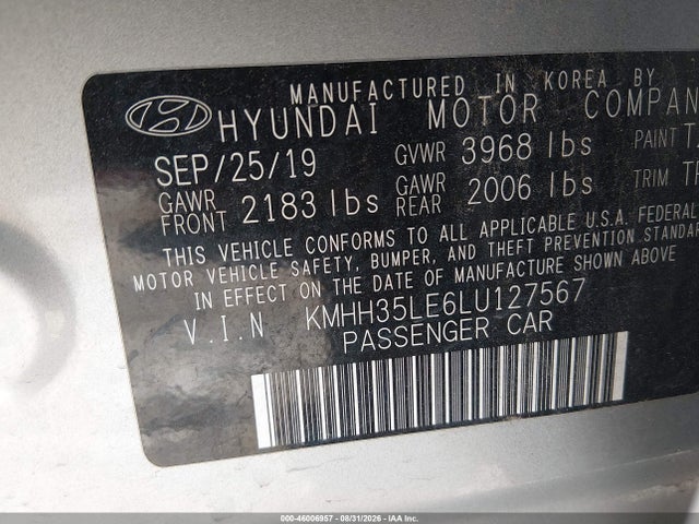 2020 Hyundai Elantra Gt მანქანა იყიდება აუქციონზე, vin: KMHH35LE6LU127567, აუქციონის ნომერი: 46006957