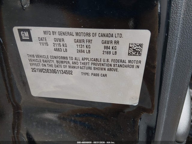 Aukcja sprzedaży 2016 Chevrolet Impala Limited Ltz, vin: 2G1WC5E30G1134502, numer aukcji: 46006959