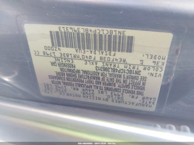 46006969 :رقم المزاد ، 3N1BC1CP4BL396313 vin ، 2011 Nissan Versa 1.8s مزاد بيع