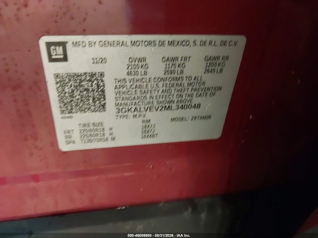 Aukcja sprzedaży 2021 Gmc Terrain Awd Slt, vin: 3GKALVEV2ML340048, numer aukcji: 46006980