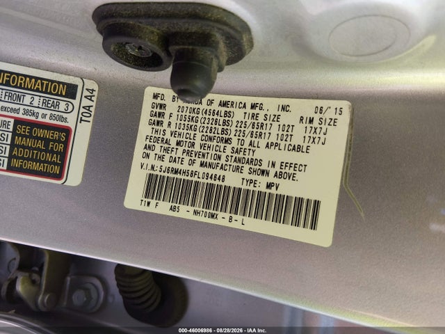 46006986 :رقم المزاد ، 5J6RM4H58FL094648 vin ، 2015 Honda Cr-v Ex مزاد بيع