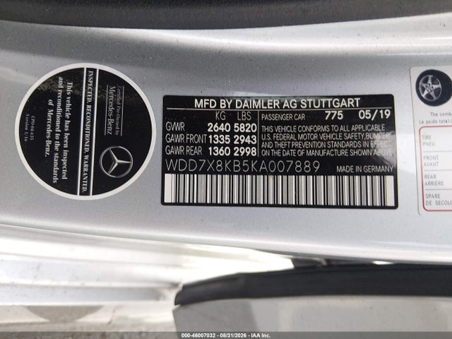 Aukcja sprzedaży 2019 Mercedes-benz Amg Gt 63 4-door Coupe S, vin: WDD7X8KB5KA007889, numer aukcji: 46007032