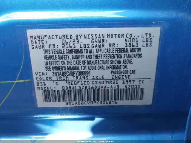 2023 Nissan Sentra Sv Xtronic Cvt მანქანა იყიდება აუქციონზე, vin: 3N1AB8CV0PY306896, აუქციონის ნომერი: 46007048