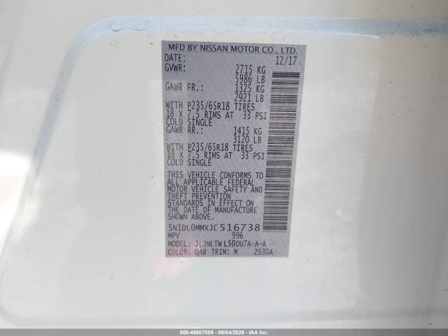 46007059 :رقم المزاد ، 5N1DL0MMXJC516738 vin ، 2018 Infiniti Qx60 مزاد بيع