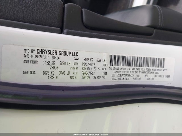 Продажа на аукционе авто 2015 Jeep Grand Cherokee Laredo, vin: 1C4RJEAG0FC654274, номер лота: 46007060