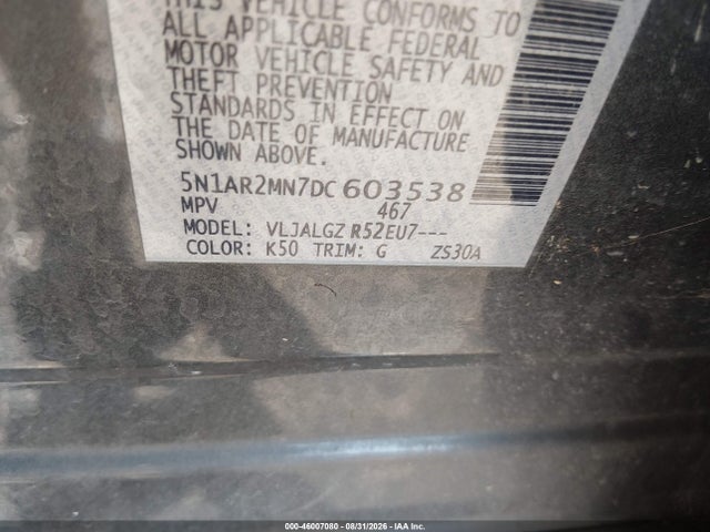 2013 Nissan Pathfinder Sl მანქანა იყიდება აუქციონზე, vin: 5N1AR2MN7DC603538, აუქციონის ნომერი: 46007080