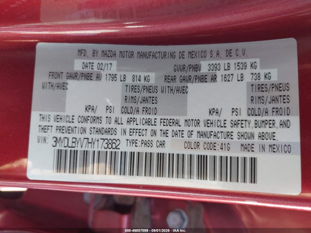 46007099 :رقم المزاد ، 3MYDLBYV7HY173862 vin ، 2017 Toyota Yaris Ia مزاد بيع