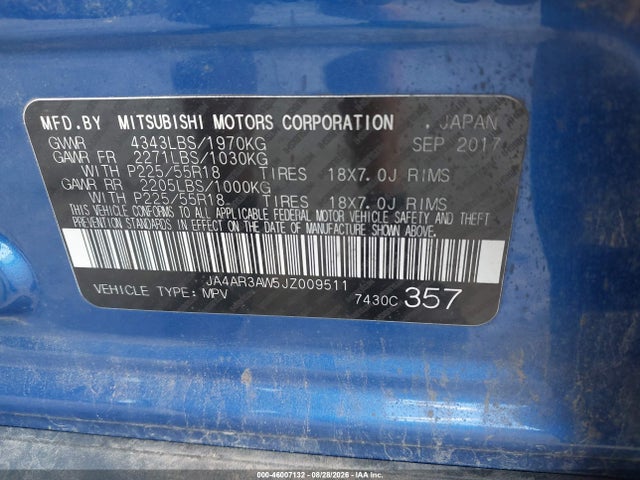 Aukcja sprzedaży 2018 Mitsubishi Outlander Sport 2.4 Se, vin: JA4AR3AW5JZ009511, numer aukcji: 46007132