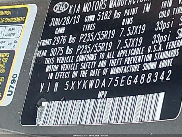 46007151 :رقم المزاد ، 5XYKWDA75EG488342 vin ، 2014 Kia Sorento Sx V6 مزاد بيع