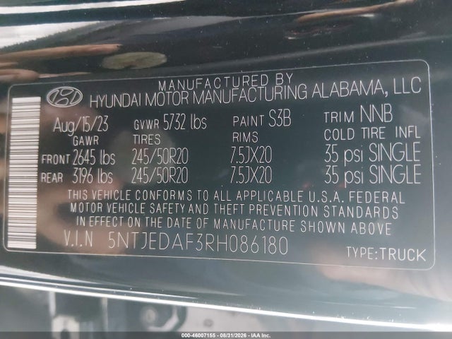 Продажа на аукционе авто 2024 Hyundai Santa Cruz Limited, vin: 5NTJEDAF3RH086180, номер лота: 46007155