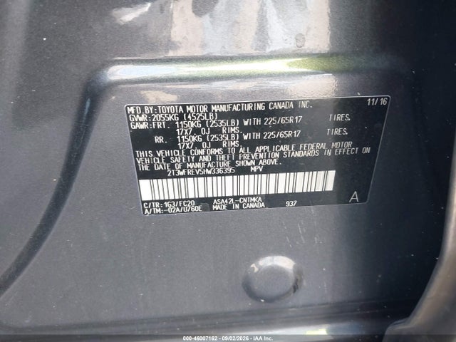Продажа на аукционе авто 2017 Toyota Rav4 Xle, vin: 2T3WFREV5HW336395, номер лота: 46007162