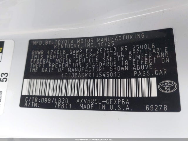 2026 Toyota Camry Xse მანქანა იყიდება აუქციონზე, vin: 4T1DBADKXTU545015, აუქციონის ნომერი: 46007192