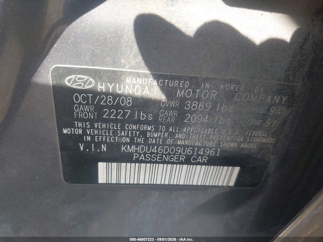 46007223 :رقم المزاد ، KMHDU46D09U614961 vin ، 2009 Hyundai Elantra Se مزاد بيع