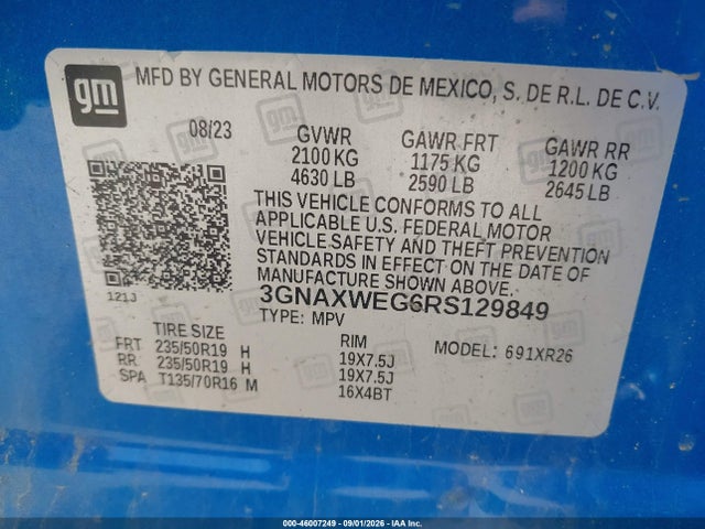 46007249 :رقم المزاد ، 3GNAXWEG6RS129849 vin ، 2024 Chevrolet Equinox Awd Rs مزاد بيع