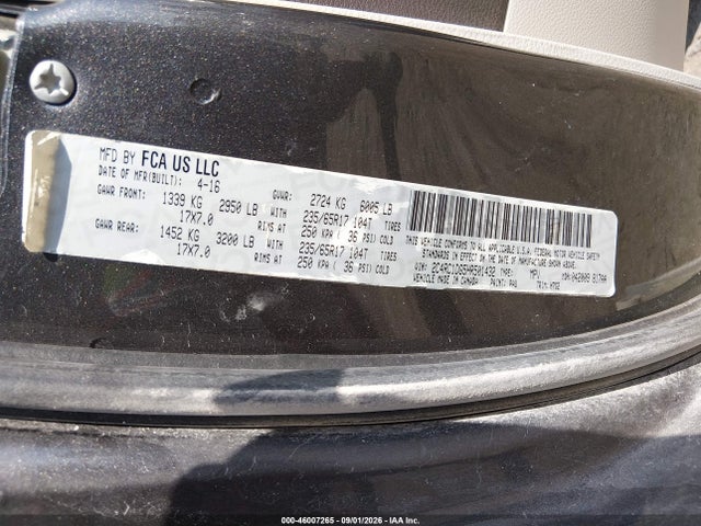 2017 Chrysler Pacifica Touring მანქანა იყიდება აუქციონზე, vin: 2C4RC1DG5HR501432, აუქციონის ნომერი: 46007265