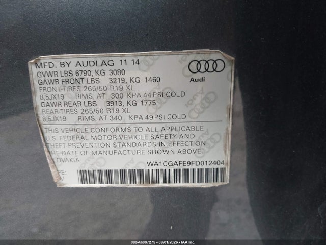 Aukcja sprzedaży 2015 Audi Q7 3.0t Premium, vin: WA1CGAFE9FD012404, numer aukcji: 46007275
