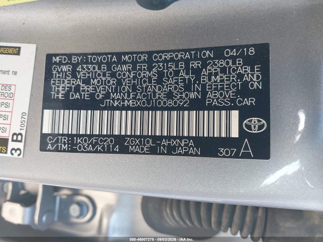 Продажа на аукционе авто 2018 Toyota C-hr Xle Premium, vin: JTNKHMBX0J1008092, номер лота: 46007278