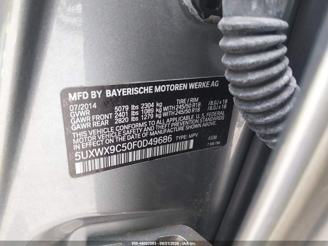 Aukcja sprzedaży 2015 Bmw X3 Xdrive28i, vin: 5UXWX9C50F0D49686, numer aukcji: 46007283