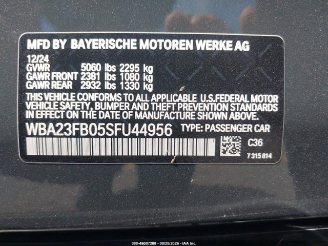 2025 Bmw 430i Gran Coupe მანქანა იყიდება აუქციონზე, vin: WBA23FB05SFU44956, აუქციონის ნომერი: 46007288