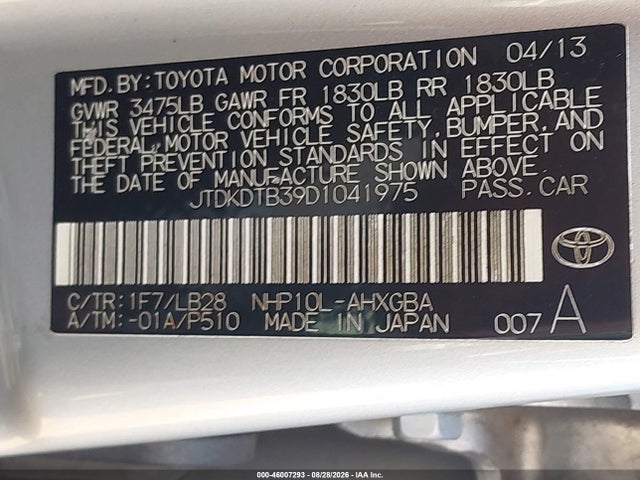 Aukcja sprzedaży 2013 Toyota Prius C Four, vin: JTDKDTB39D1041975, numer aukcji: 46007293