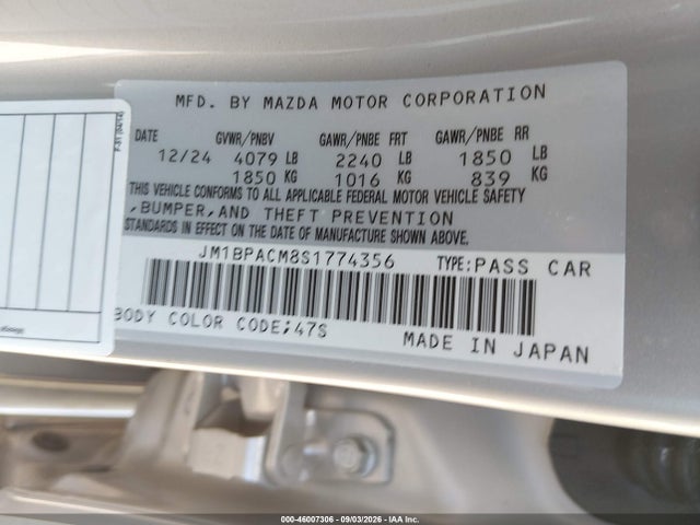 2025 Mazda Mazda3 2.5 S Preferred მანქანა იყიდება აუქციონზე, vin: JM1BPACM8S1774356, აუქციონის ნომერი: 46007306