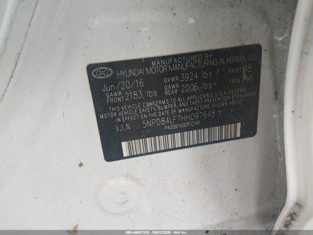 2017 Hyundai Elantra Se მანქანა იყიდება აუქციონზე, vin: 5NPD84LF7HH097648, აუქციონის ნომერი: 46007330