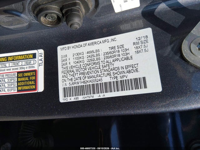 5J6RW1H82KA005245 Honda Cr-v Ex-l
