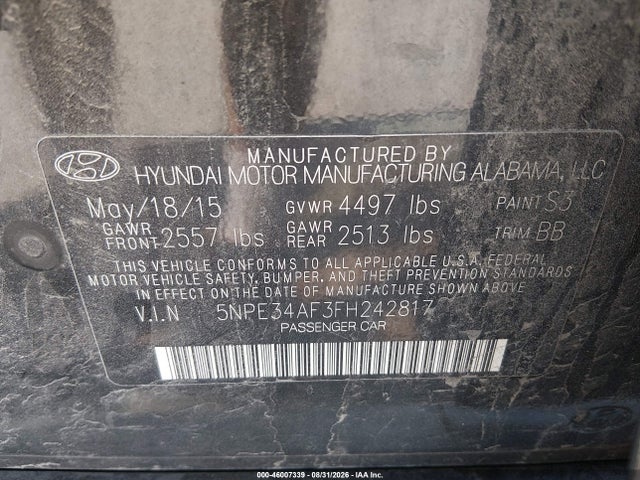 Продажа на аукционе авто 2015 Hyundai Sonata Sport, vin: 5NPE34AF3FH242817, номер лота: 46007339