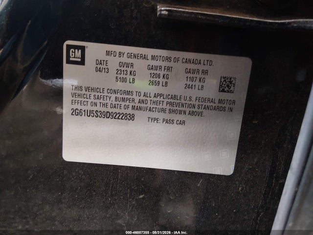46007355 :رقم المزاد ، 2G61U5S39D9222838 vin ، 2013 Cadillac Xts Platinum مزاد بيع