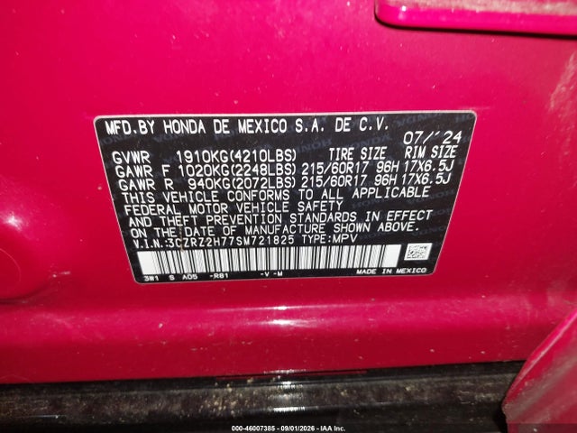 Продаж на аукціоні авто 2025 Honda Hr-v Awd Ex-l, vin: 3CZRZ2H77SM721825, номер лоту: 46007385