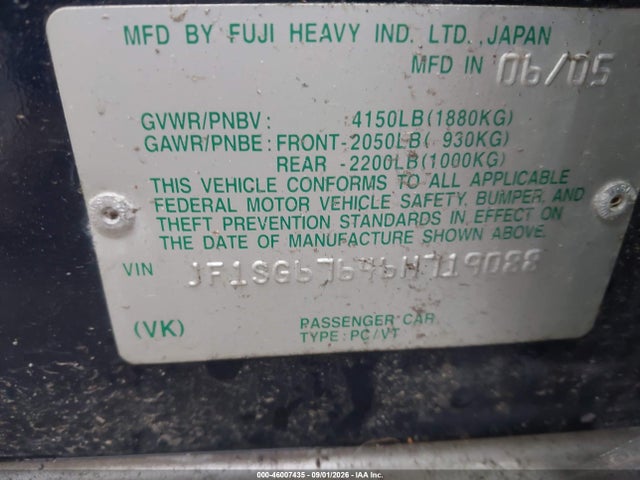 46007435 :رقم المزاد ، JF1SG67646H719088 vin ، 2006 Subaru Forester 2.5x L.l. Bean Edition مزاد بيع