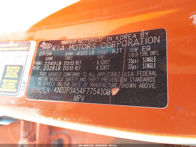 Aukcja sprzedaży 2015 Kia Soul +, vin: KNDJP3A54F7754109, numer aukcji: 46007436