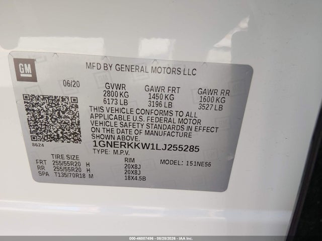 Aukcja sprzedaży 2020 Chevrolet Traverse Premier, vin: 1GNERKKW1LJ255285, numer aukcji: 46007496
