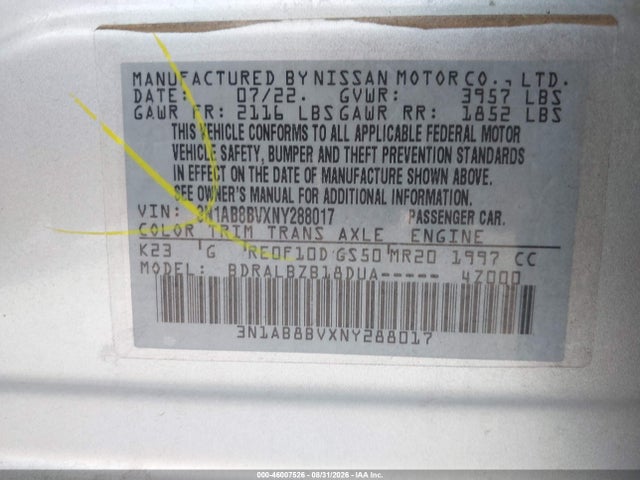 Nissan Sentra S Xtronic Cvt 2022 3N1AB8BVXNY288017 Image 9