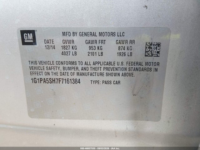 46007530 :رقم المزاد ، 1G1PA5SH7F7161384 vin ، 2015 Chevrolet Cruze Ls Auto مزاد بيع
