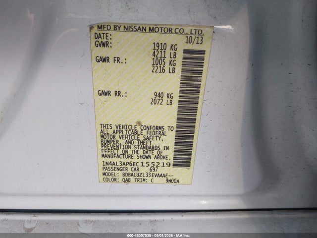 Nissan Altima 2.5 Sv 2014 1N4AL3AP6EC155219 Image 9