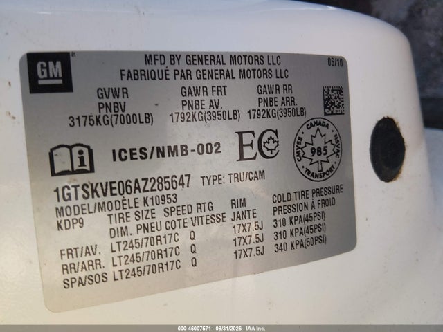 Продажа на аукционе авто 2010 Gmc Sierra 1500 Sle, vin: 1GTSKVE06AZ285647, номер лота: 46007571
