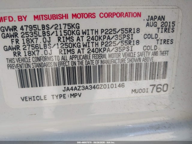 Продаж на аукціоні авто 2016 Mitsubishi Outlander Es/se/sel, vin: JA4AZ3A34GZ010146, номер лоту: 46007579