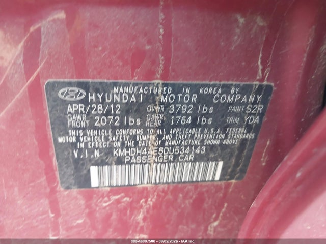 Auction sale of the 2013 Hyundai Elantra Gls, vin: KMHDH4AE8DU534143, lot number: 46007580