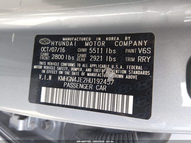 Продаж на аукціоні авто 2017 Genesis G80 3.8, vin: KMHGN4JE2HU192457, номер лоту: 46007582