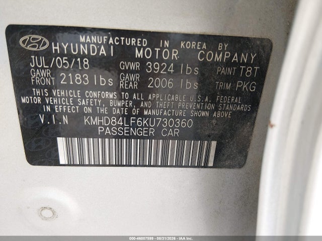 Hyundai ELANTRA SEL 2019 KMHD84LF6KU730360 Image 9