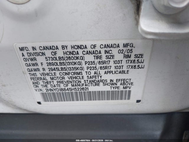 Продаж на аукціоні авто 2005 Acura Mdx, vin: 2HNYD18845H522621, номер лоту: 46007604