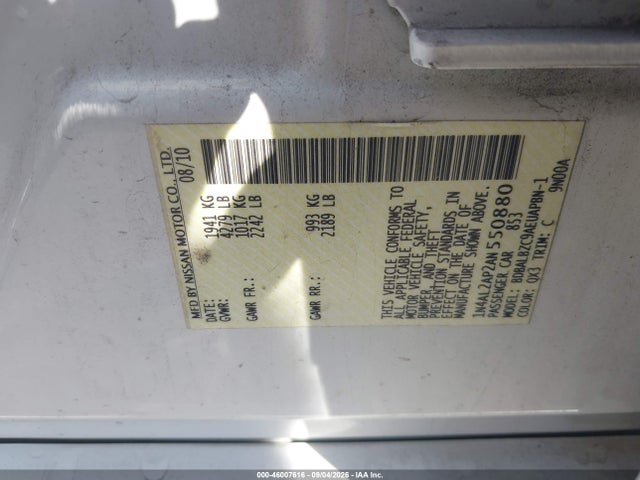 Продажа на аукционе авто 2010 Nissan Altima 2.5 S, vin: 1N4AL2AP2AN550880, номер лота: 46007616