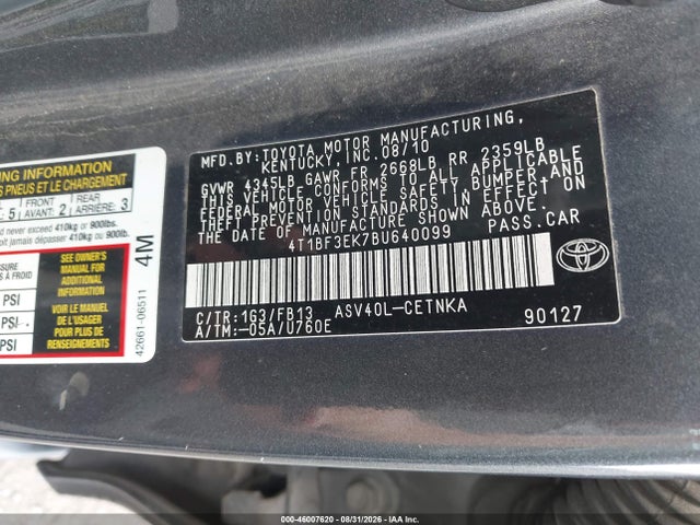 Продажа на аукционе авто 2011 Toyota Camry Le, vin: 4T1BF3EK7BU640099, номер лота: 46007620