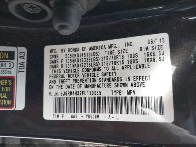 Продажа на аукционе авто 2015 Honda Cr-v Lx, vin: 5J6RM4H32FL110065, номер лота: 46007623