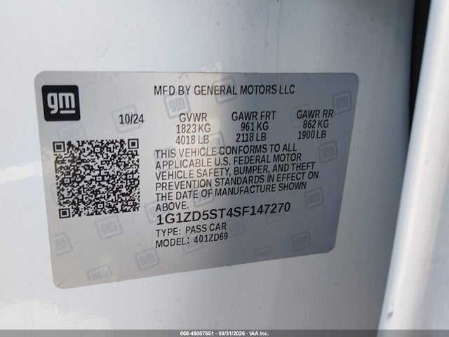 1G1ZD5ST4SF147270 Chevrolet Malibu Fwd 1lt