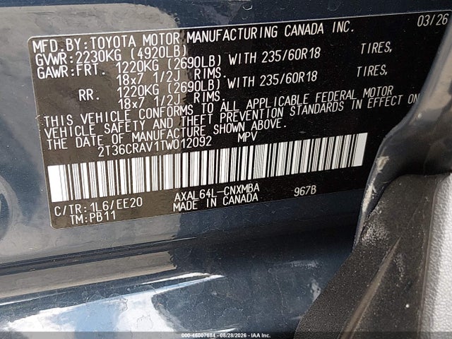 2T36CRAV1TW012092 Toyota Rav4 Xle Premium